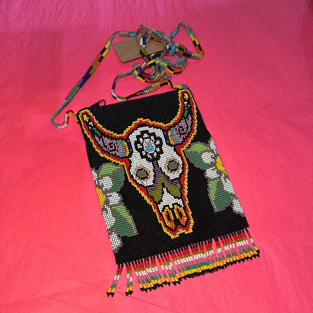 Beaded Cow Skull Design Crossbody Hand beaded Western  Bag